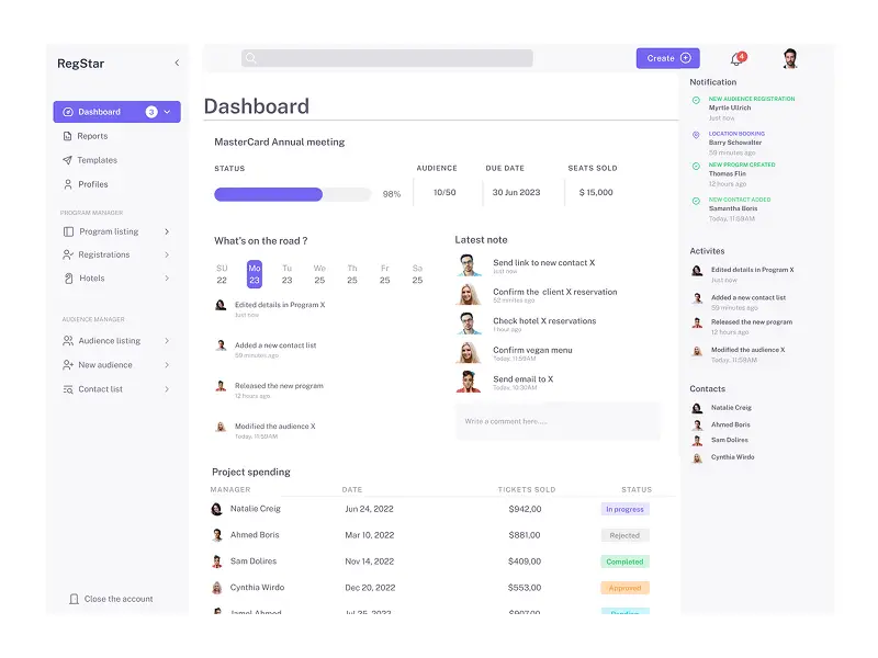 RegStar | Logiciel de Gestion d’Événements 7 Meriem_ Brouri_ RegStar Event Management Software App_Case study_Dashboad